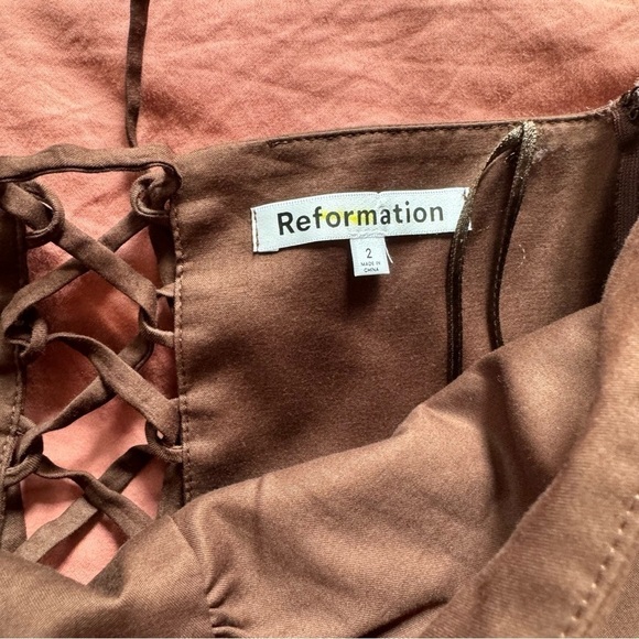 NWOT Reformation Buckley Cafe Brown Strapless Lace up Back Midi Dress size 2 - Picture 5 of 9